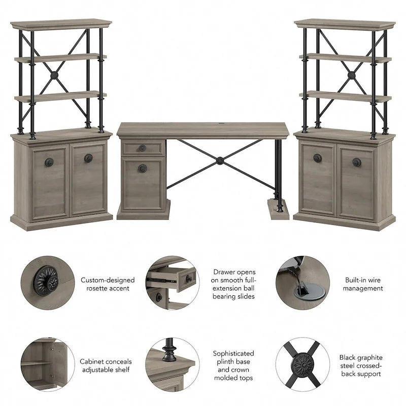 Coliseum 60W Designer Desk with Set of Two Bookcases by Bush Furniture