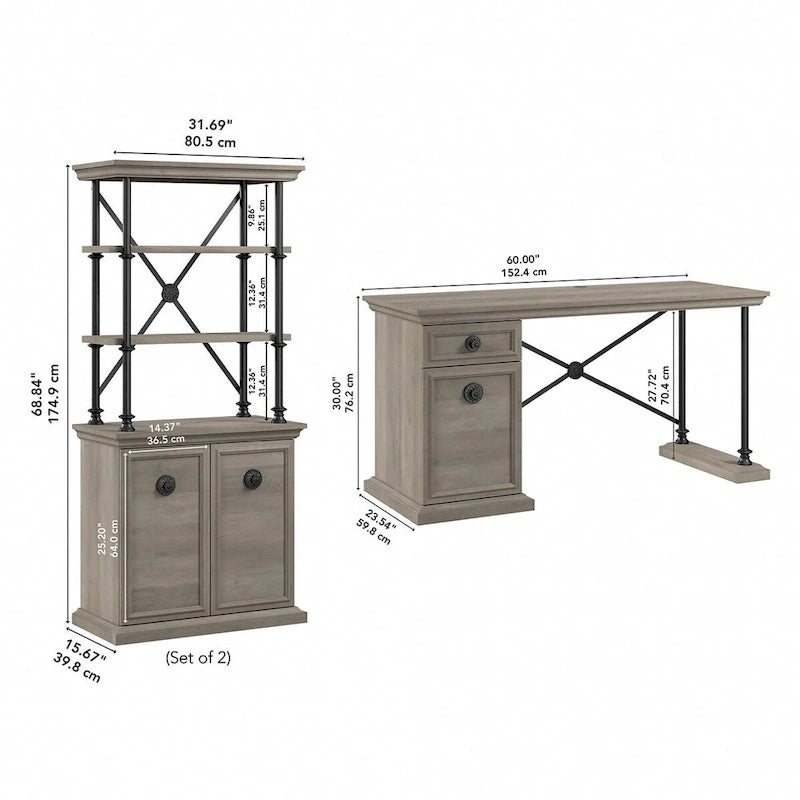 Coliseum 60W Designer Desk with Set of Two Bookcases by Bush Furniture